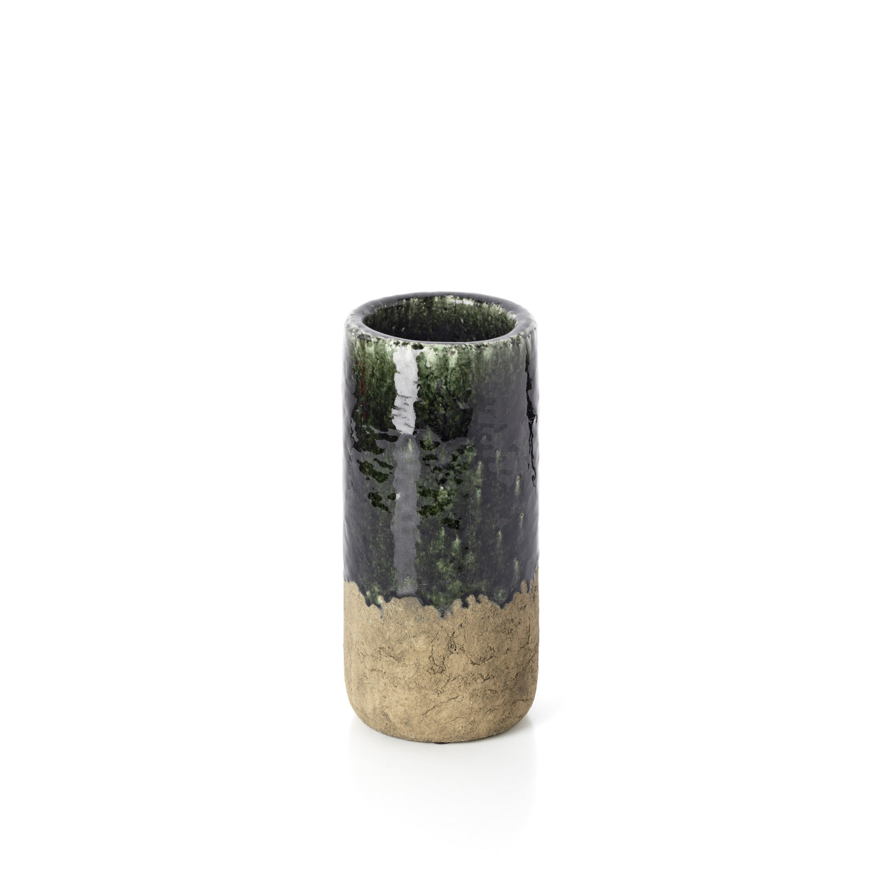 Vaas Moss Cylinder – steengoed, betongroen, ø13×29 cm