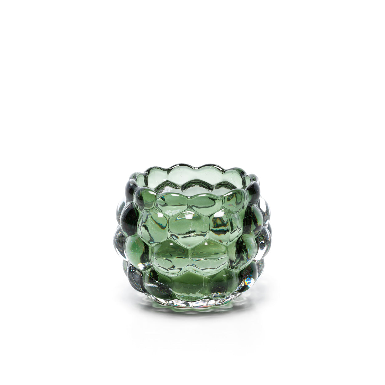 Kaarsenhouder Bubble Glow – gerecycled glas, groen, ø11×8 cm