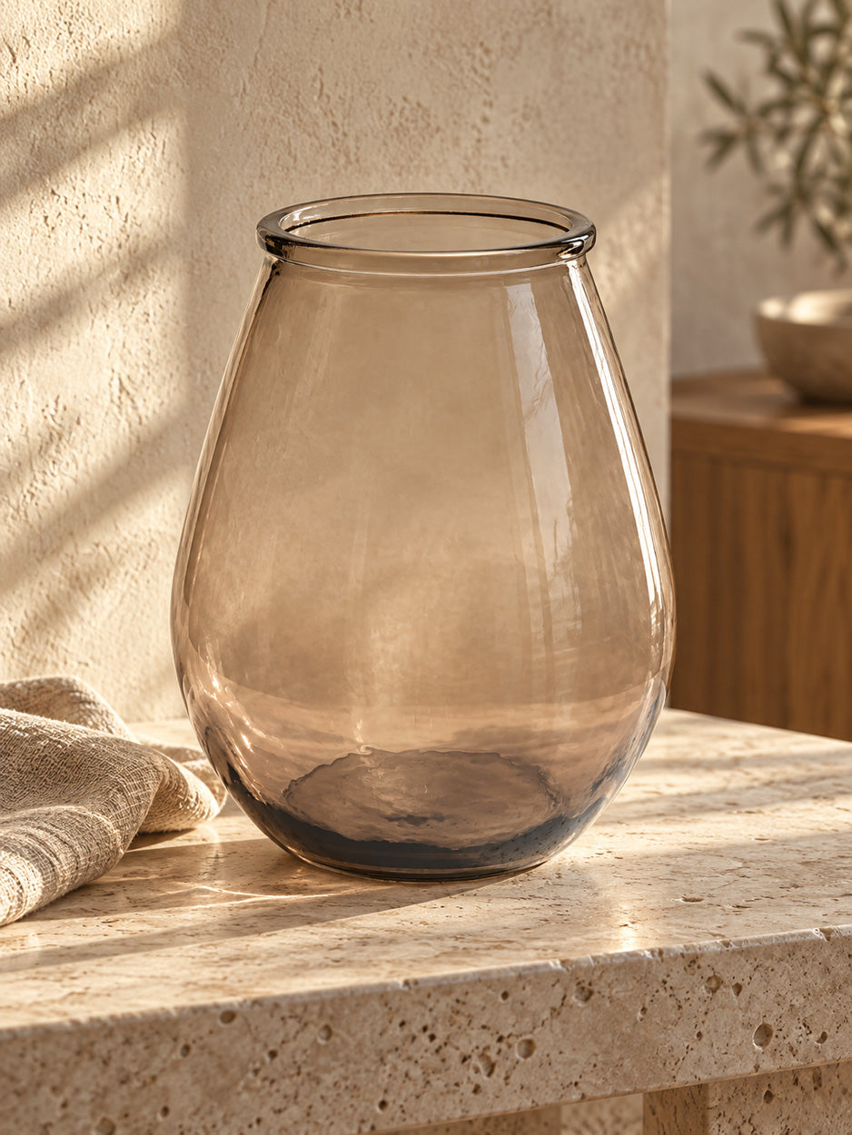 Vase Qiezi – verre recyclé beige, L