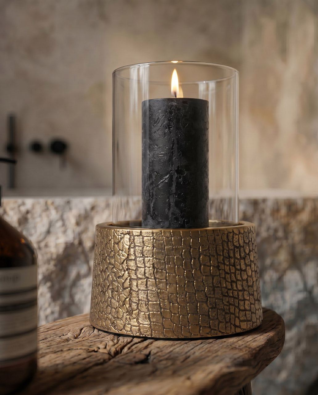 De Croco kandelaar met glas - Messing - M