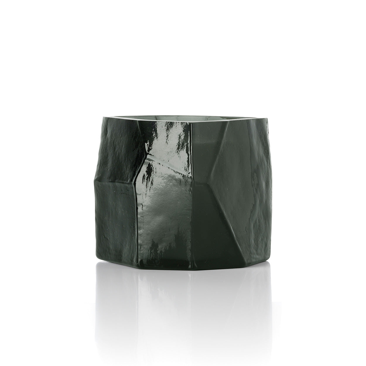 Waxinelichthouder Olivine – glas, rookgrijs, 10×9×9 cm