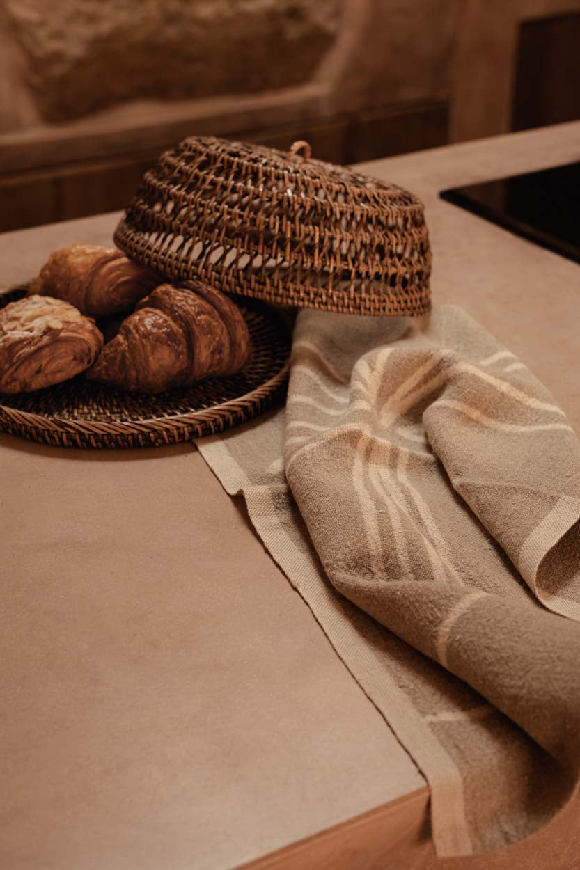 De Linen Palm Tree Keukendoek - Natural White - 50x70