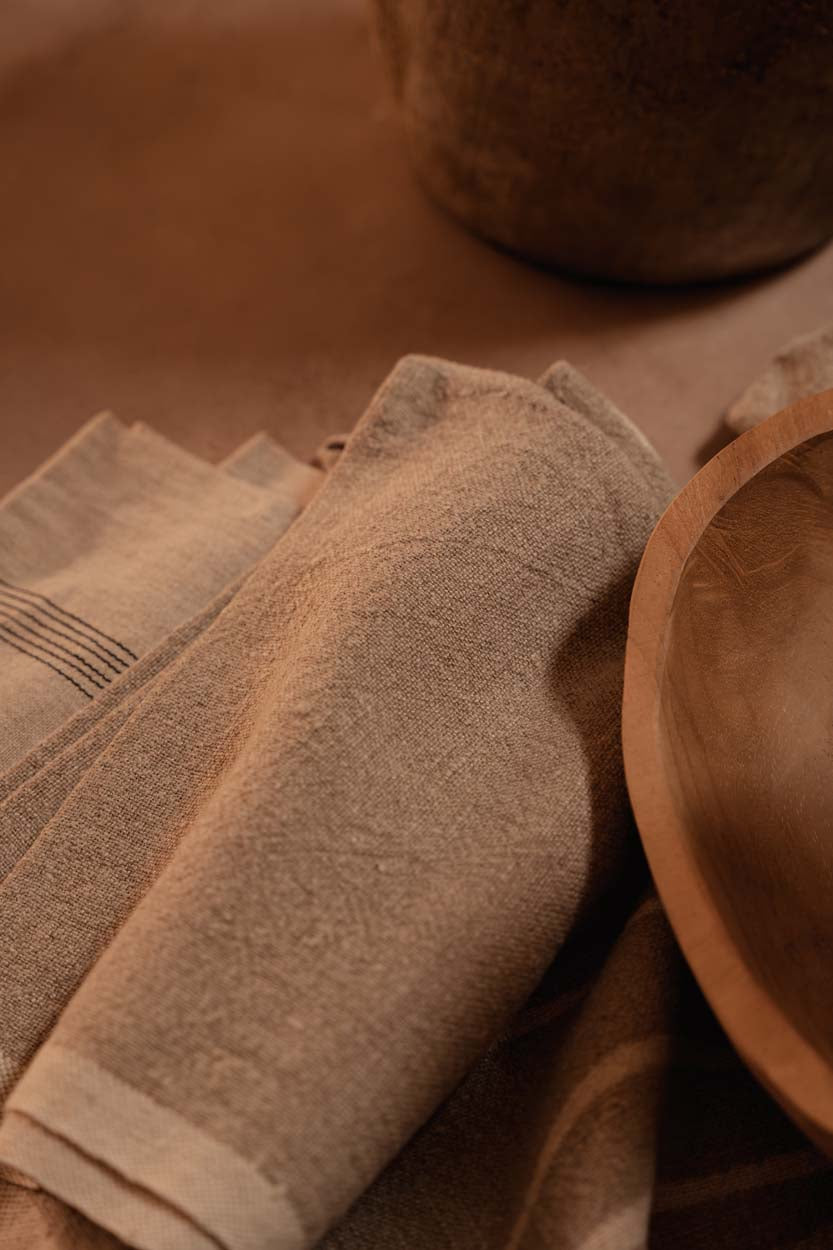 De Linen Palm Tree Keukendoek - Natural White - 50x70