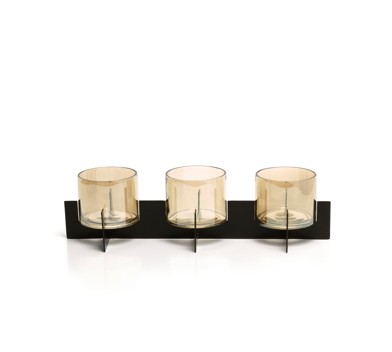 Kandelaar Trio Noir – messing en glas, zwart, 39x13x10 cm