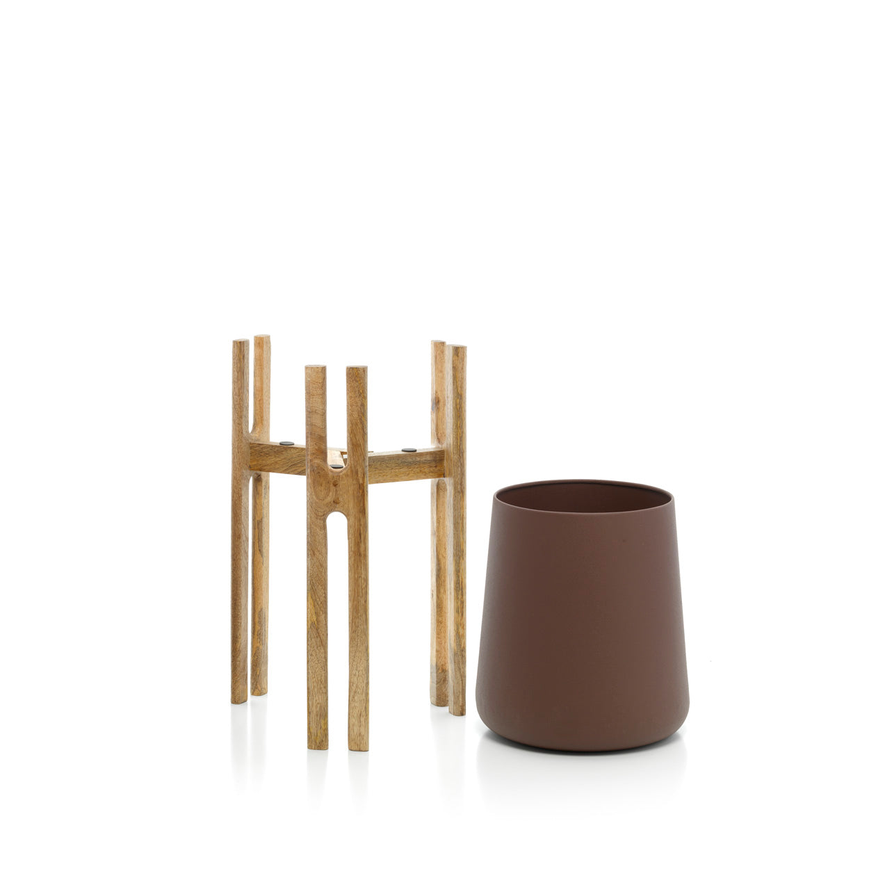 Plantenpot Forked Root – beton en hout, naturelbruin, 26x25x55 cm