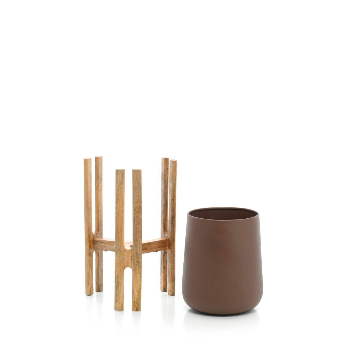 Plantenpot Forked Root – beton en hout, naturelbruin, 26x25x55 cm