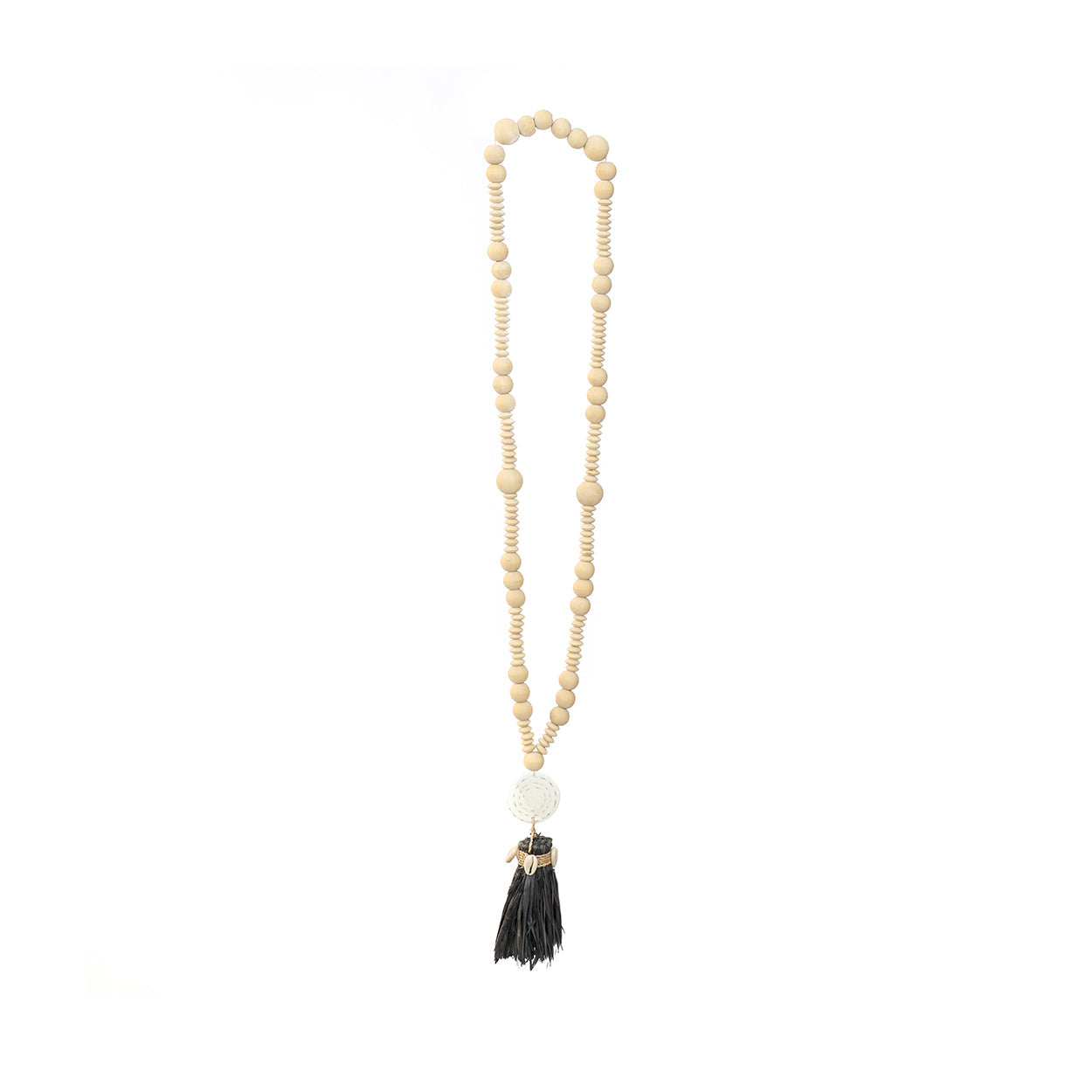 Ketting Lovina – schelp en hout, naturel zwart, 75 cm
