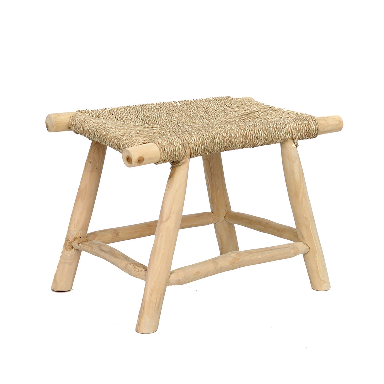 Kruk Porto – teakhout/zeegras, naturel, M 60x40x45 cm