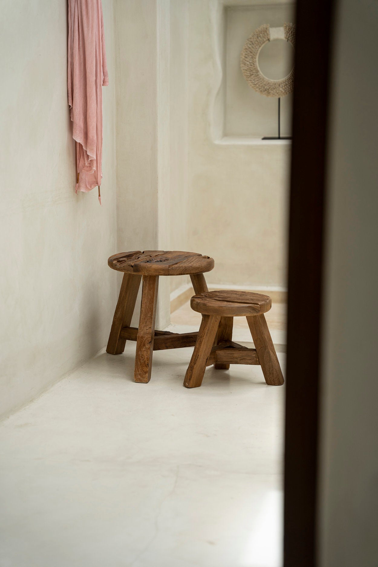 Kruk Yatai – gerecycled teakhout, naturel, 37x37x33 cm