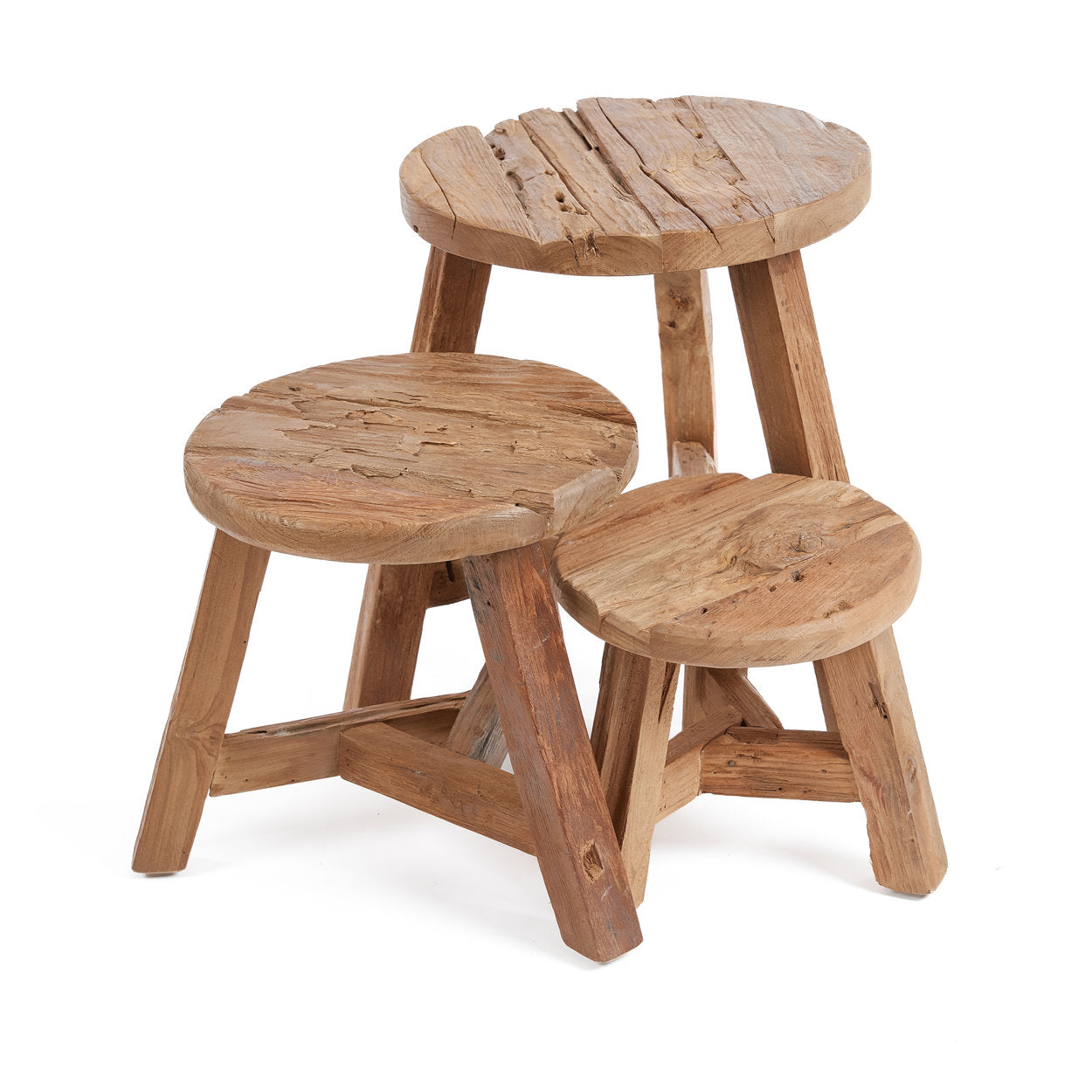 Kruk Yatai – gerecycled teakhout, naturel, 37x37x33 cm