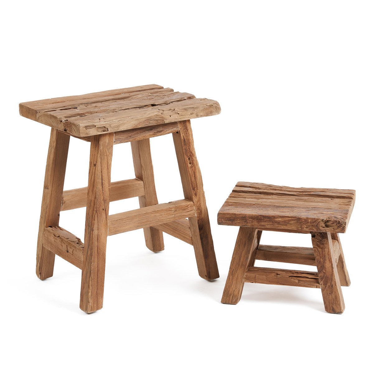 Kruk Yoke – gerecycled teakhout, naturel, 30x40x46 cm