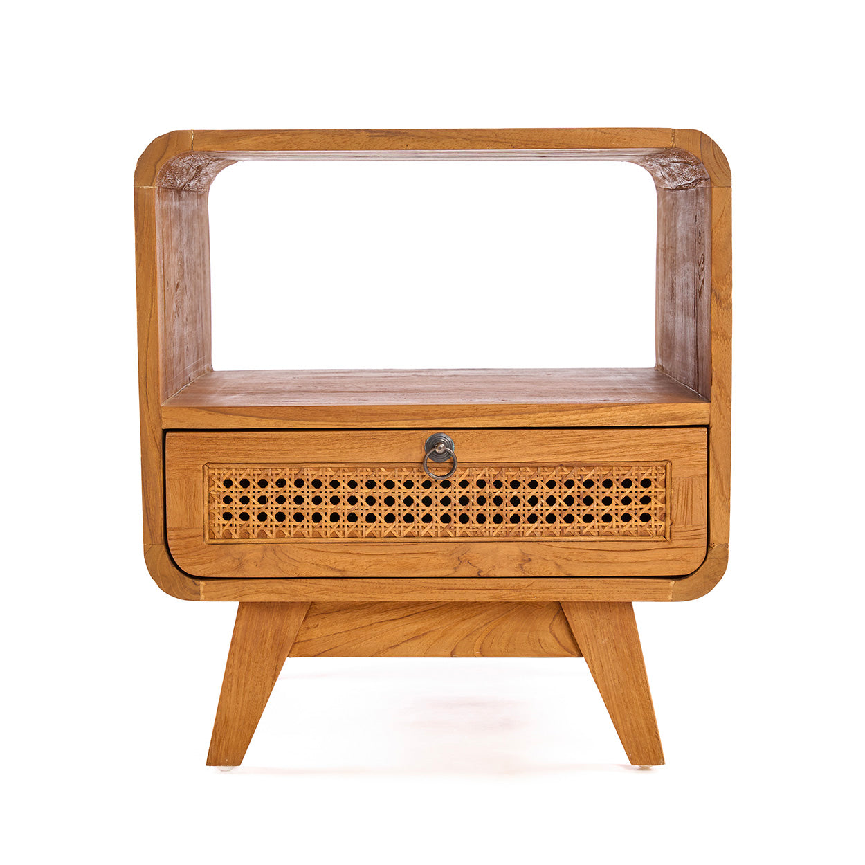 Nachtkastje Breeze – teakhout/rattan, naturel, 50x50x55 cm