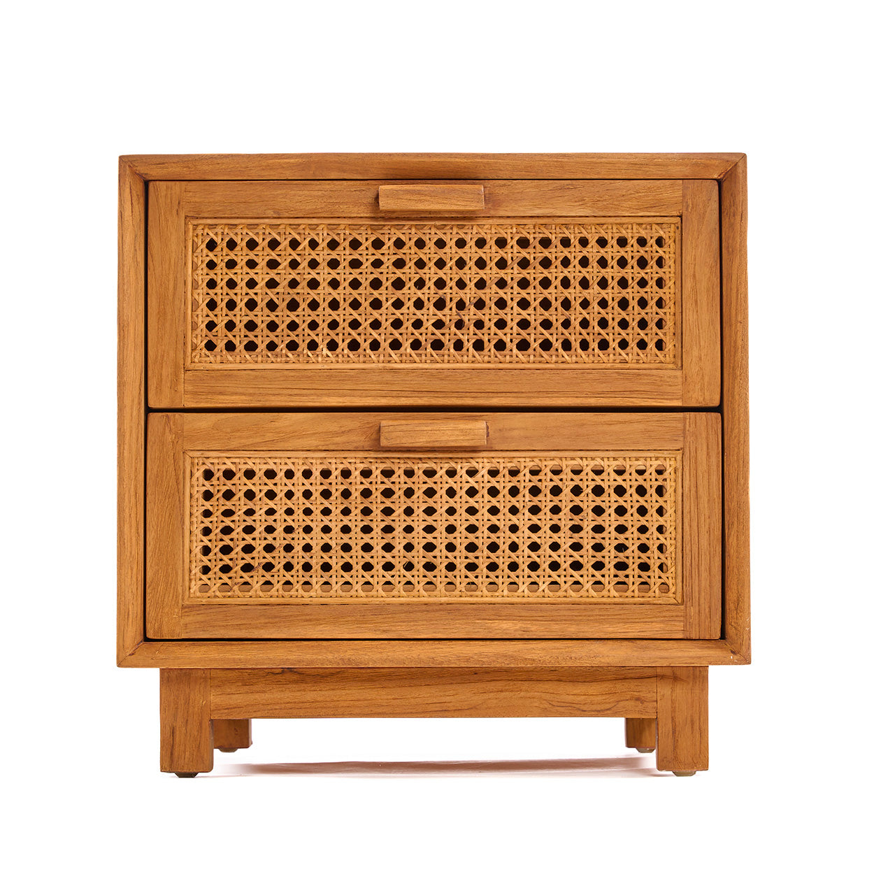 Nachtkastje Harmony – teakhout/rattan, naturel, 51x48x48 cm