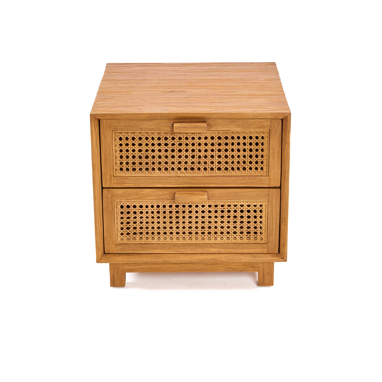 Nachtkastje Harmony – teakhout/rattan, naturel, 51x48x48 cm