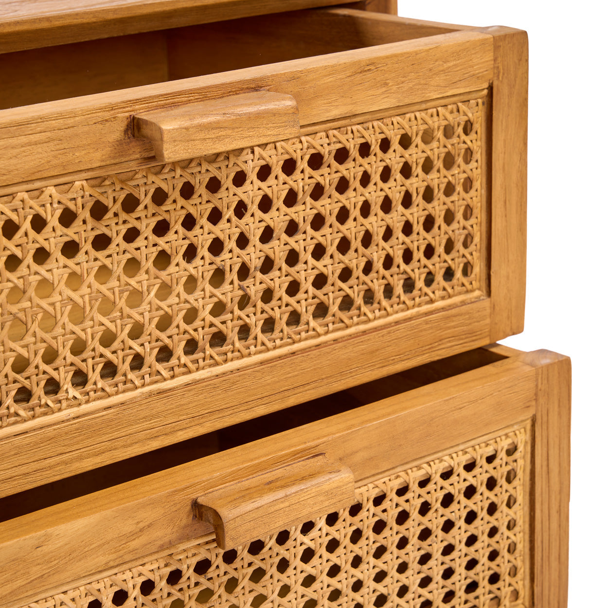 Nachtkastje Harmony – teakhout/rattan, naturel, 51x48x48 cm