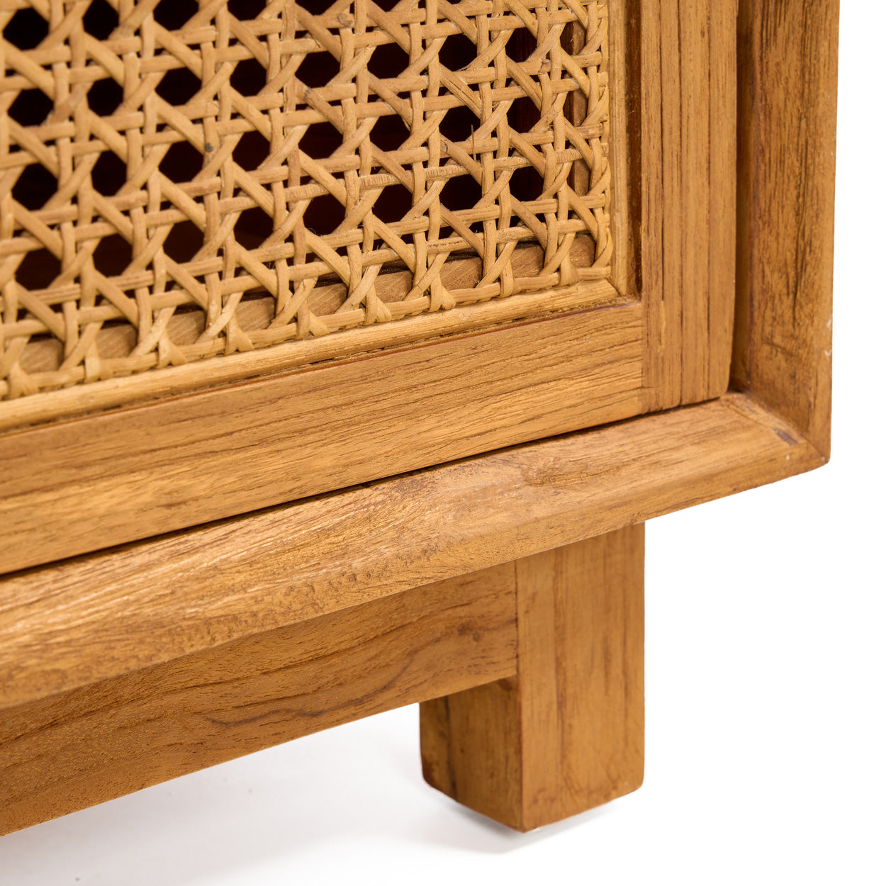 Nachtkastje Harmony – teakhout/rattan, naturel, 51x48x48 cm