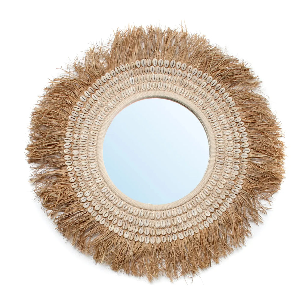 Der Raffia Cowrie Spiegel - Naturweiß