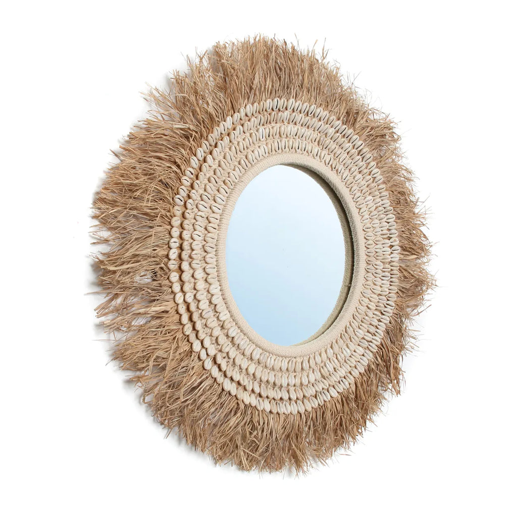 Der Raffia Cowrie Spiegel - Naturweiß