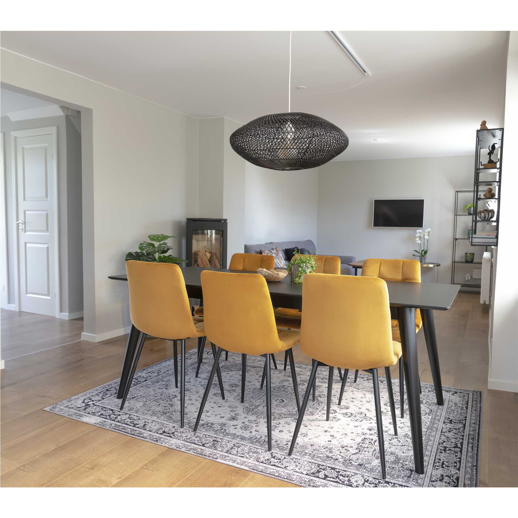 Middelfart Dining Chair - Esszimmerstuhl, Samt, Senfgelb, schwarze Beine HN1004 (2er Set)