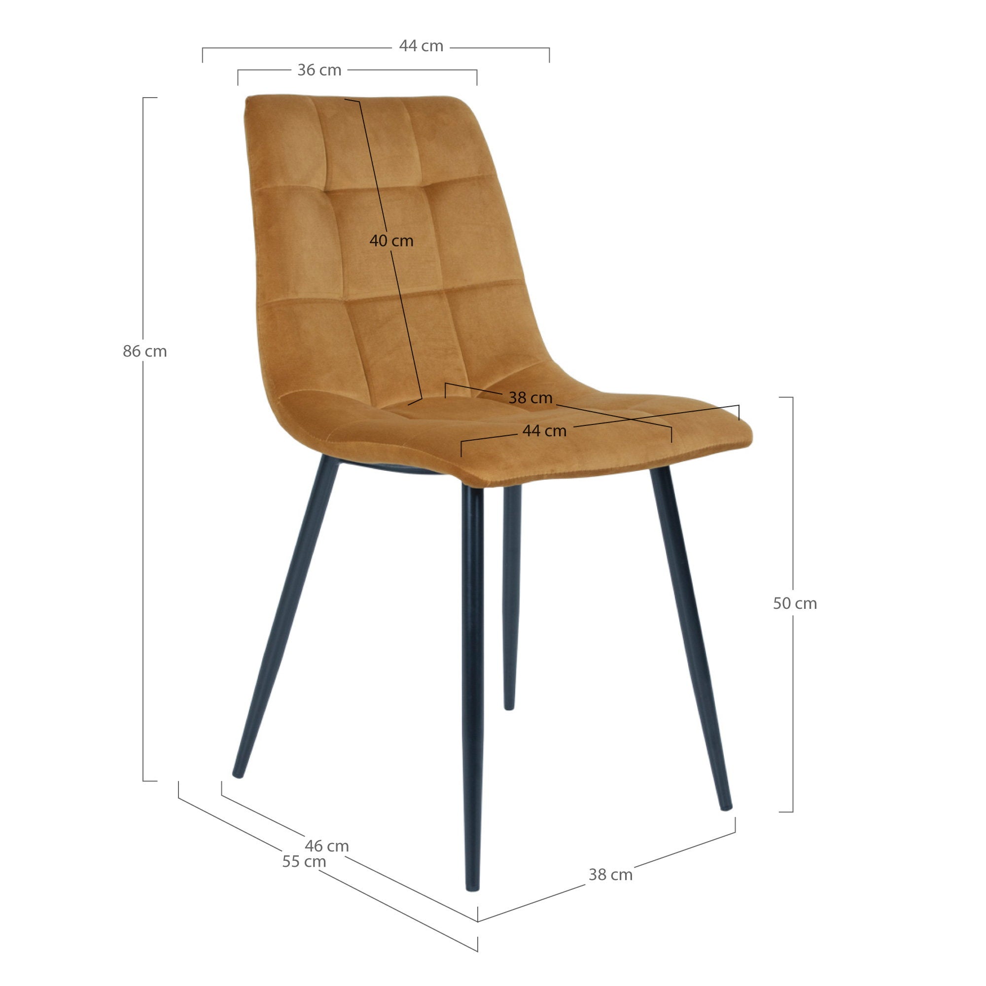 Middelfart Dining Chair - Esszimmerstuhl, Samt, Senfgelb, schwarze Beine HN1004 (2er Set)