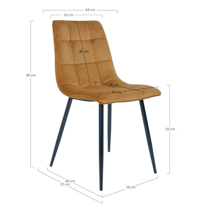Middelfart Dining Chair - Esszimmerstuhl, Samt, Senfgelb, schwarze Beine HN1004 (2er Set)