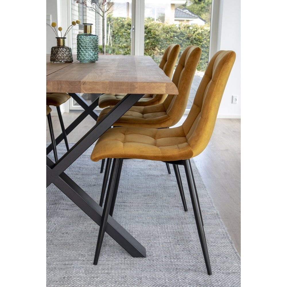 Middelfart Dining Chair - Esszimmerstuhl, Samt, Senfgelb, schwarze Beine HN1004 (2er Set)