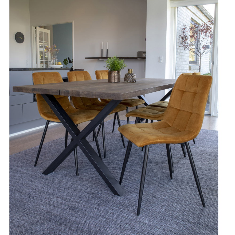 Middelfart Dining Chair - Esszimmerstuhl, Samt, Senfgelb, schwarze Beine HN1004 (2er Set)