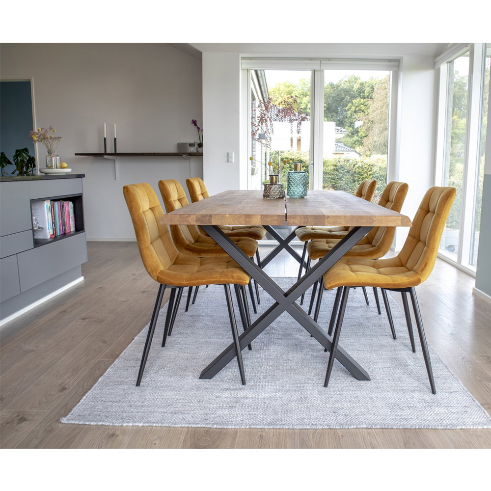 Middelfart Dining Chair - Esszimmerstuhl, Samt, Senfgelb, schwarze Beine HN1004 (2er Set)