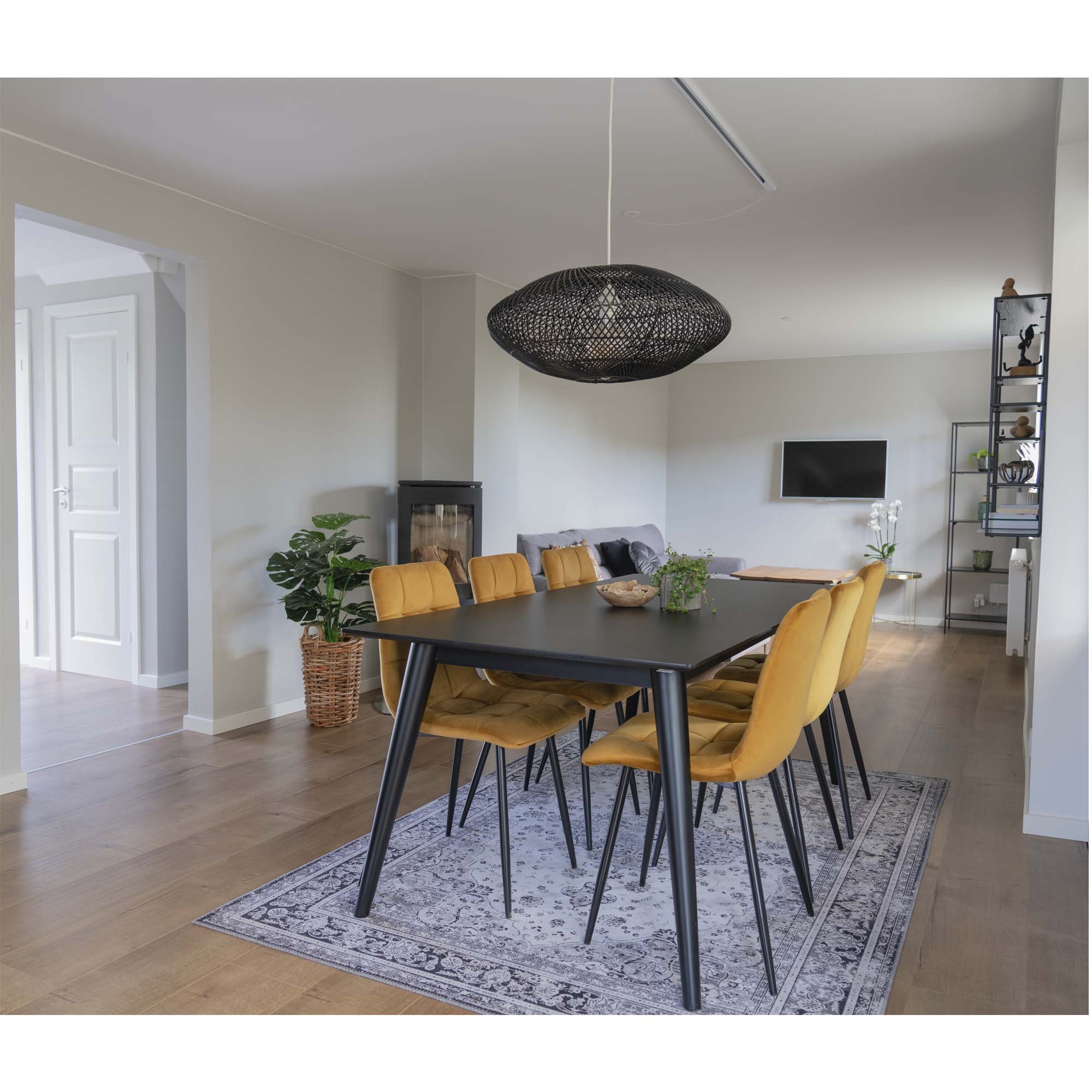 Middelfart Dining Chair - Esszimmerstuhl, Samt, Senfgelb, schwarze Beine HN1004 (2er Set)