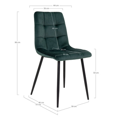 MIDDELFART DINING CHAIR VELVET DONKERGROEN | ZWARTE POTEN (SET VAN 2)