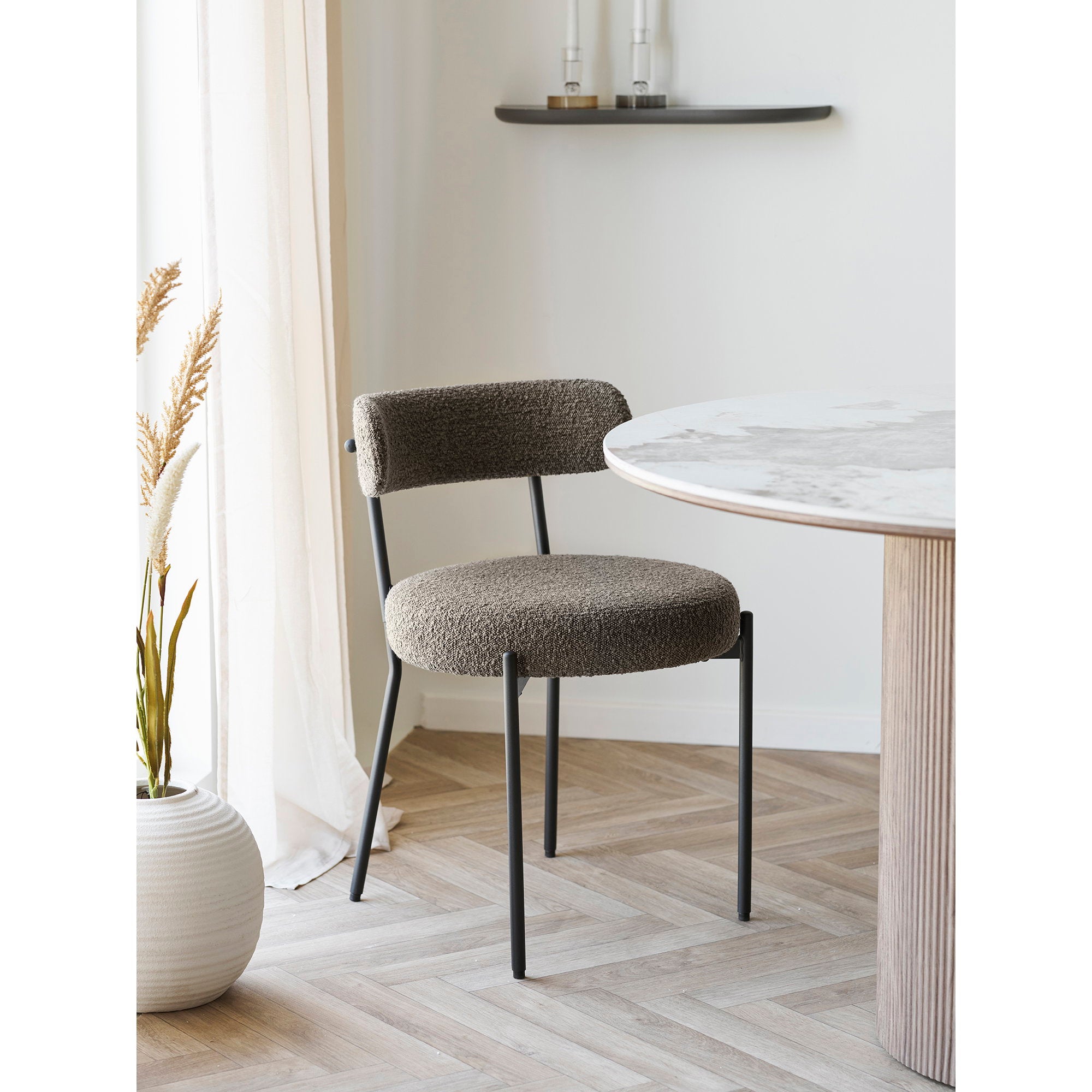 BADALONA ESSZIMMERSTUHL BOUCLÉ BRAUN | SCHWARZE BEINE (2ER-SET)