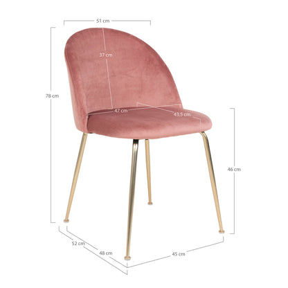 GENEVE DINING CHAIR VELVET ROZE | MESSING LOOK POTEN (SET VAN 2)