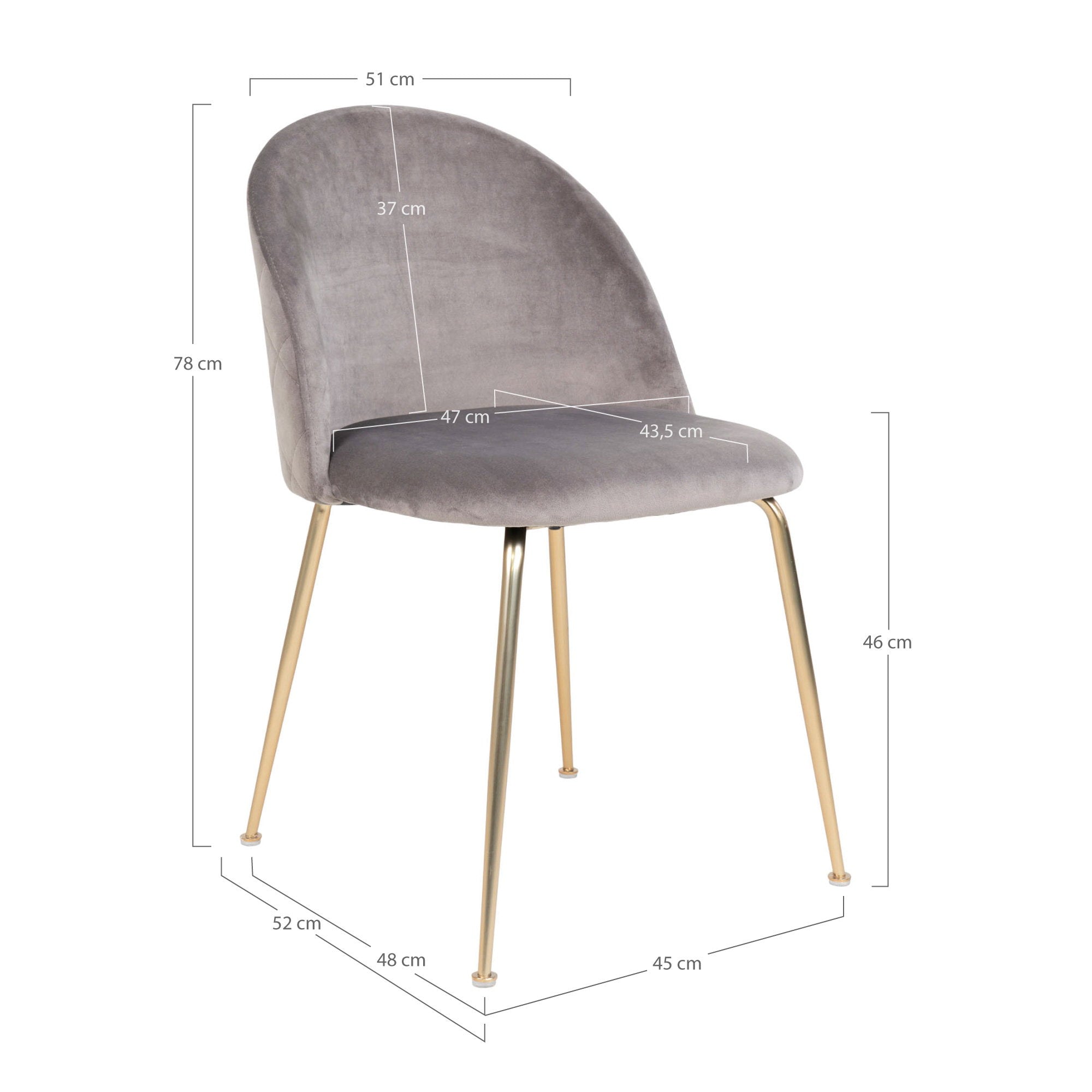 GENEVE DINING CHAIR VELVET GRIJS | MESSING LOOK POTEN (SET VAN 2)