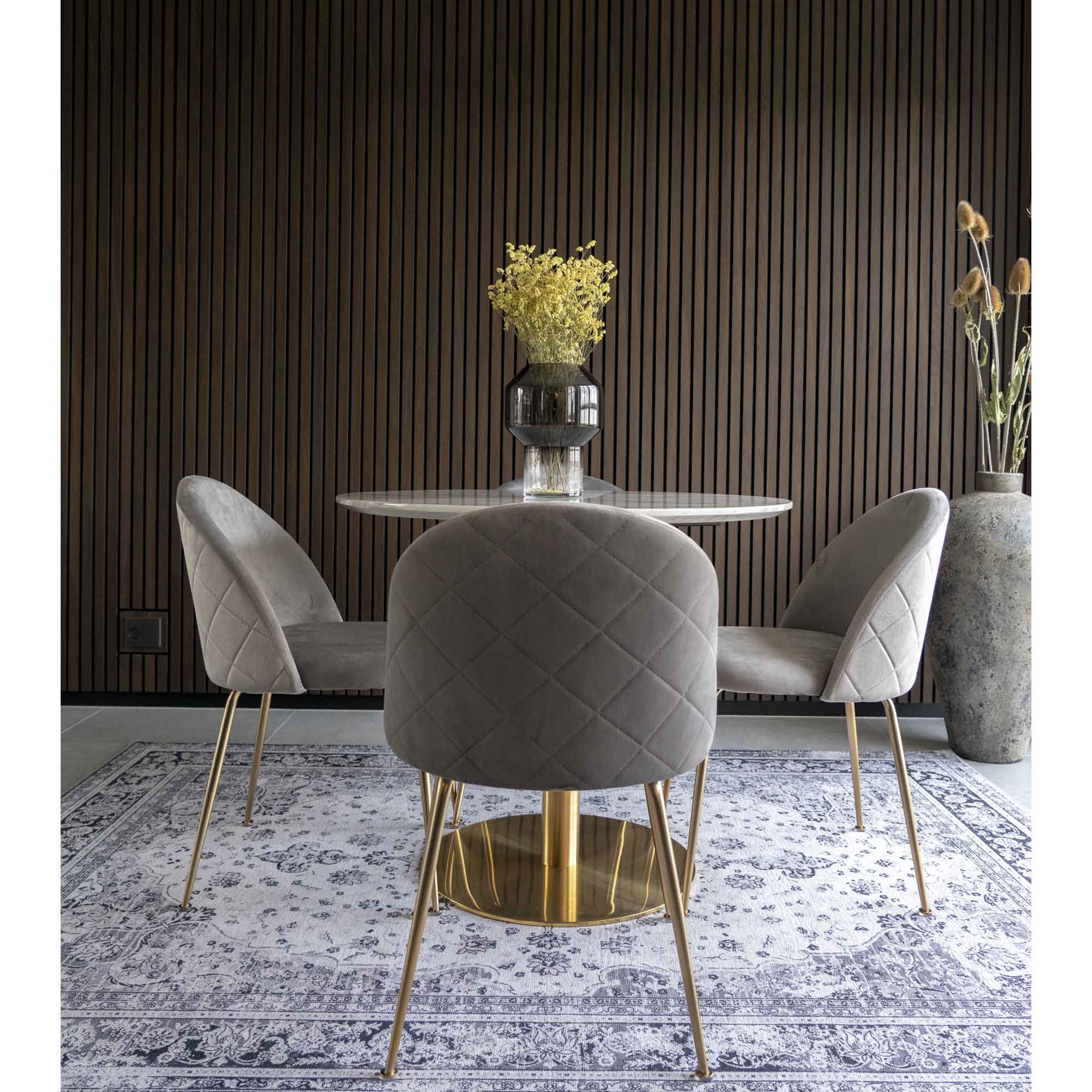 GENEVE DINING CHAIR VELVET GRIJS | MESSING LOOK POTEN (SET VAN 2)