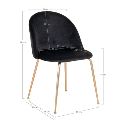 GENEVE ESSSTUHL SAMT SCHWARZ | MESSING-OPTIK BEINE (2ER-SET)
