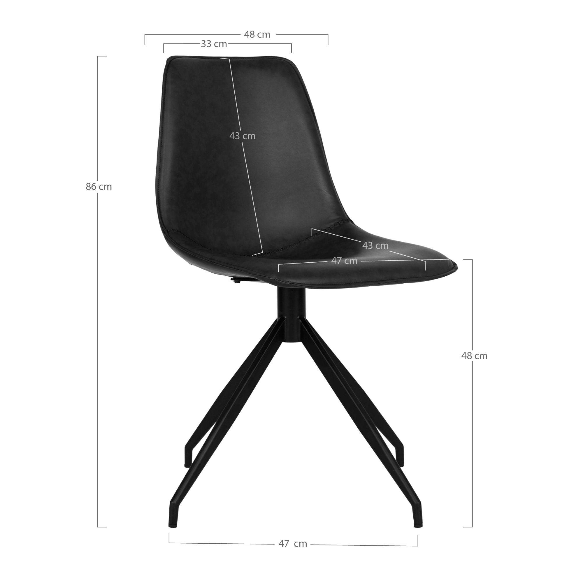 MONACO DINING CHAIR DRAAIBAAR PU ZWART | ZWARTE POTEN (SET VAN 2)