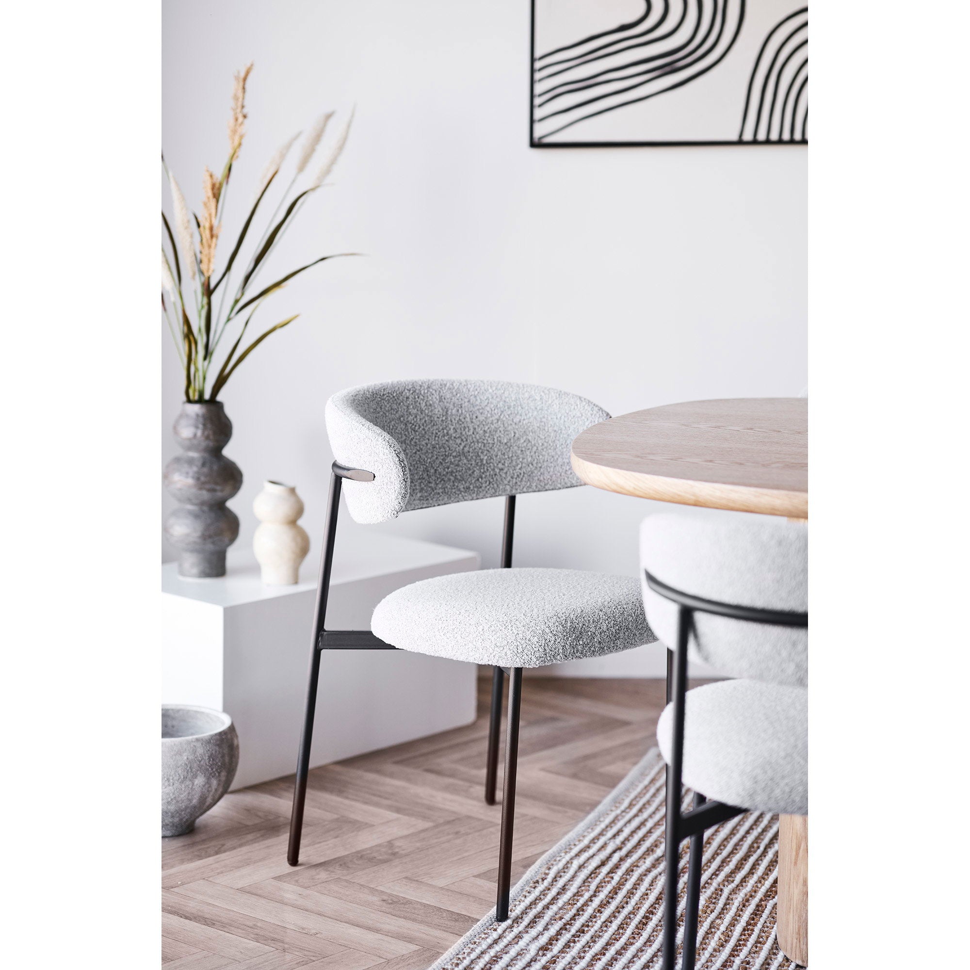 Mira Dining Chair - Dining Chair, bouclé, sand, black legs HN1267 (set of 2)