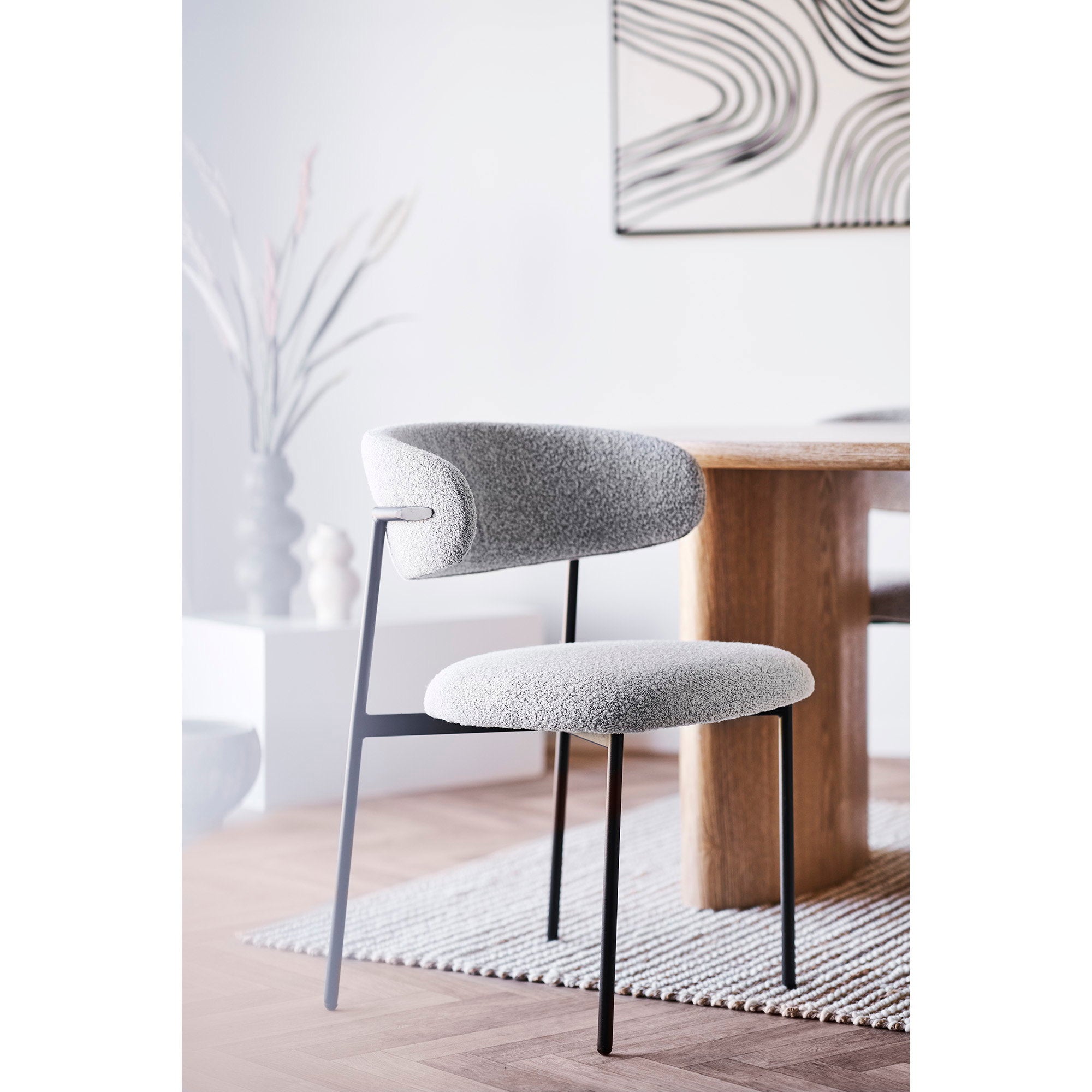 Mira Dining Chair - Dining Chair, bouclé, sand, black legs HN1267 (set of 2)
