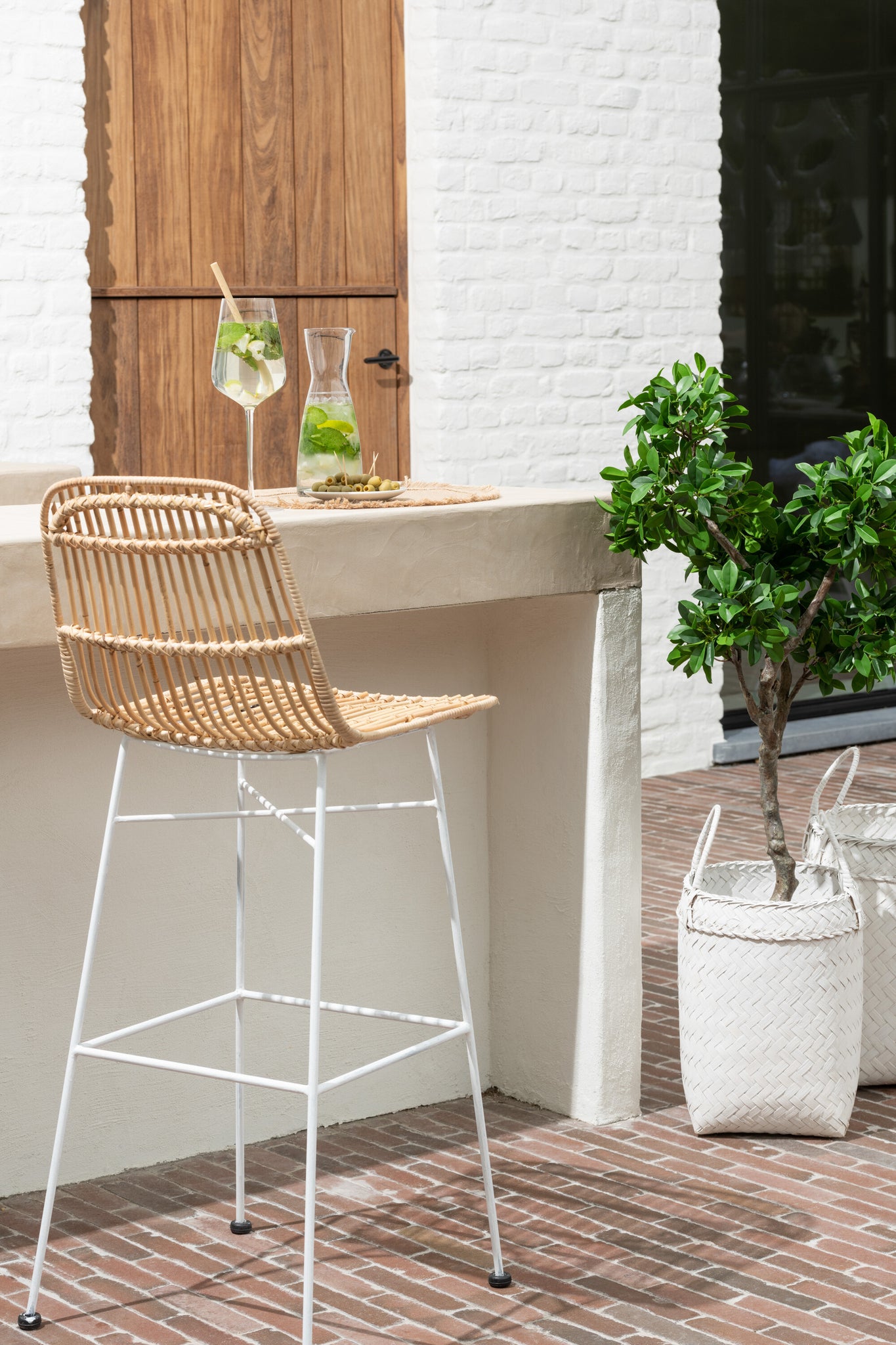 Set Of 3 Baskets Square Rattan White
