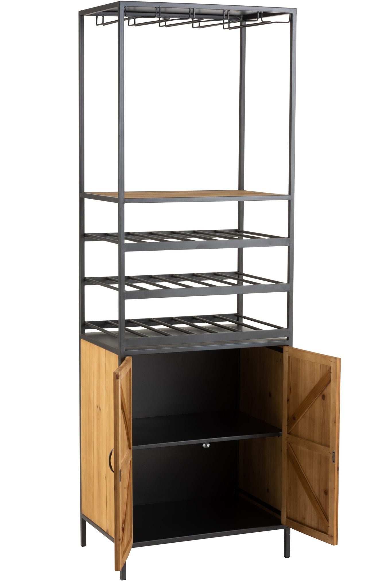 Cabinet For Wine Bottles+Glasses Metal/Wood Natural