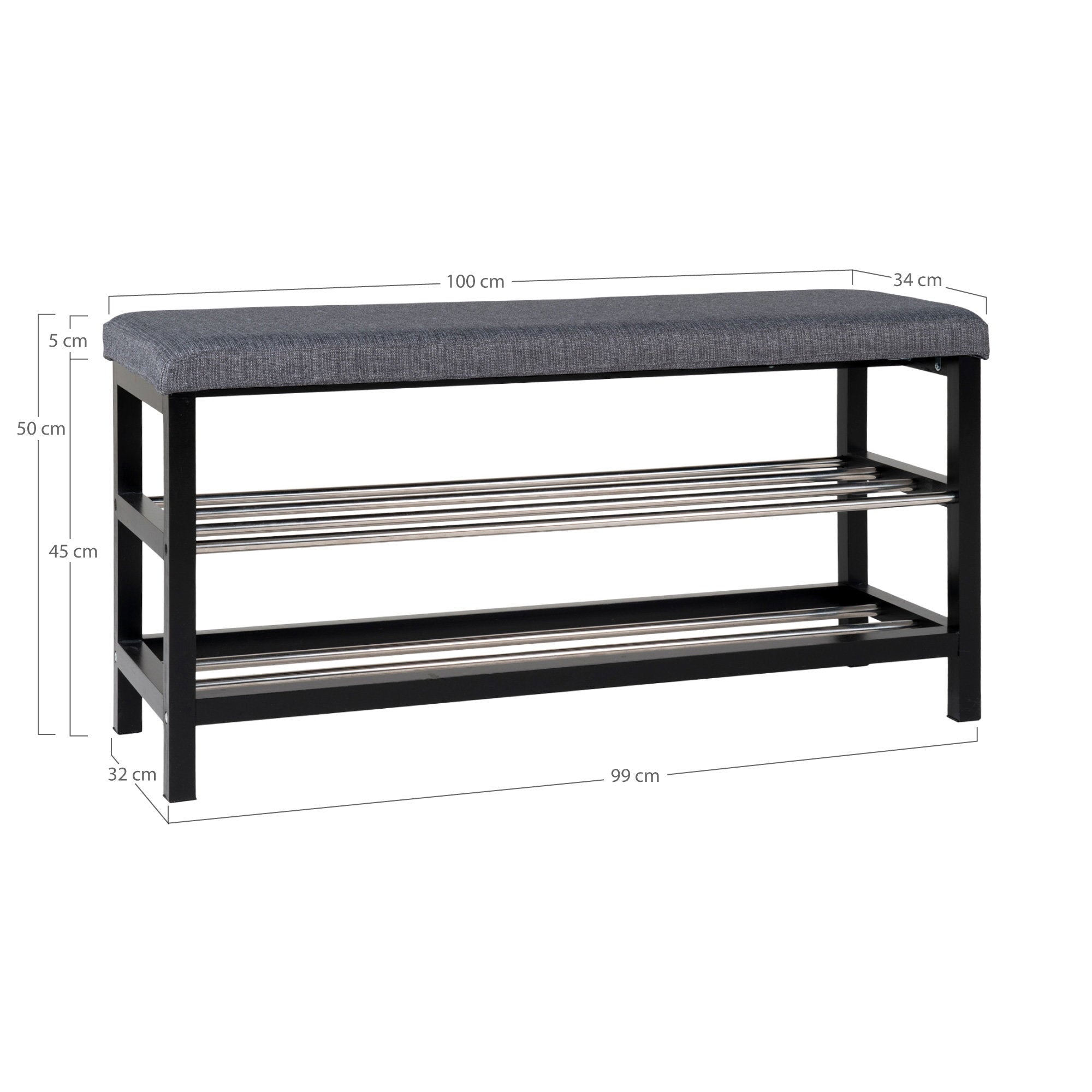 Padova zitbank – polyester/staal, grijs, 100×34×50 cm
