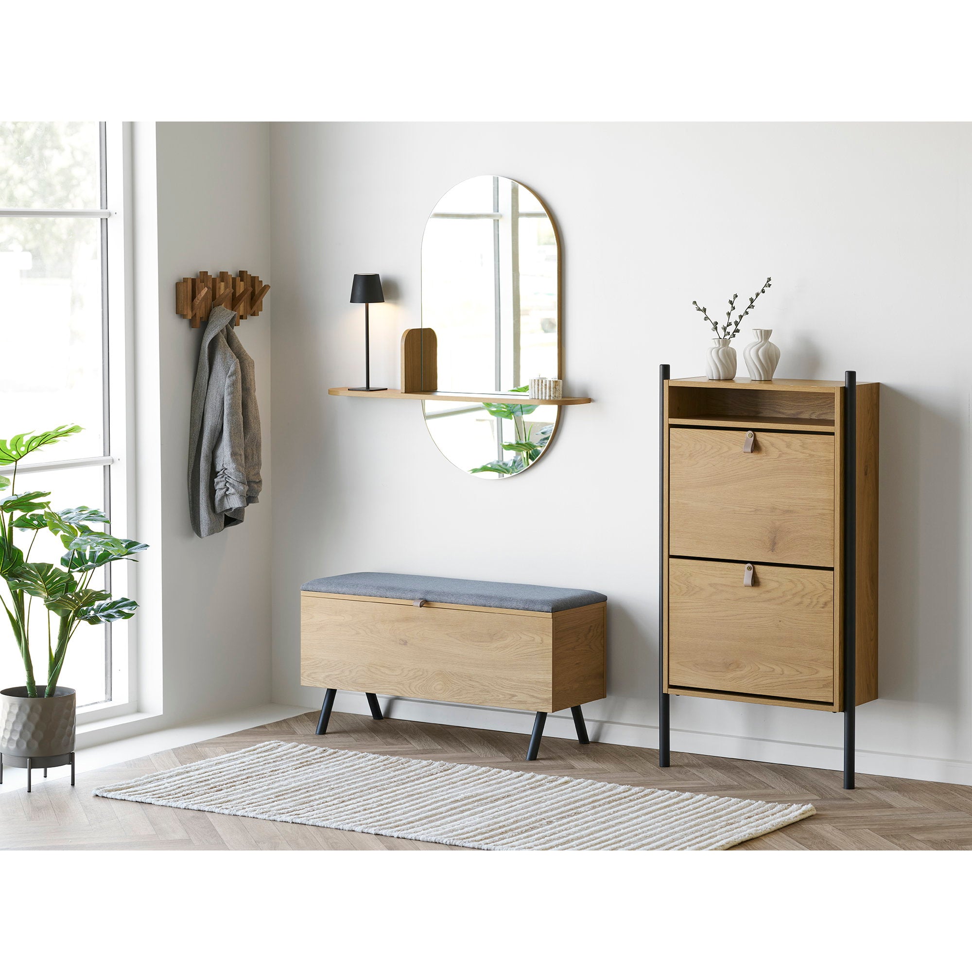 Barco bankje met opbergruimte – eikenlook 92×33×48 cm