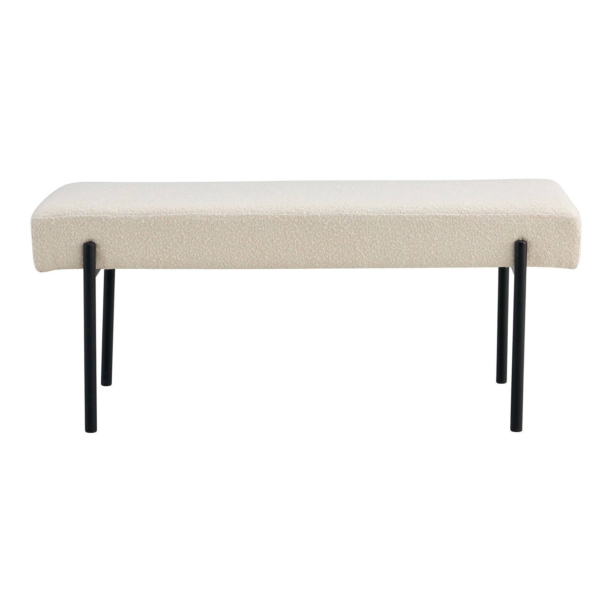 Swindon Sitzbank – Bouclé, weiß, schwarze Beine, 100x36x42,5 cm, HN1232