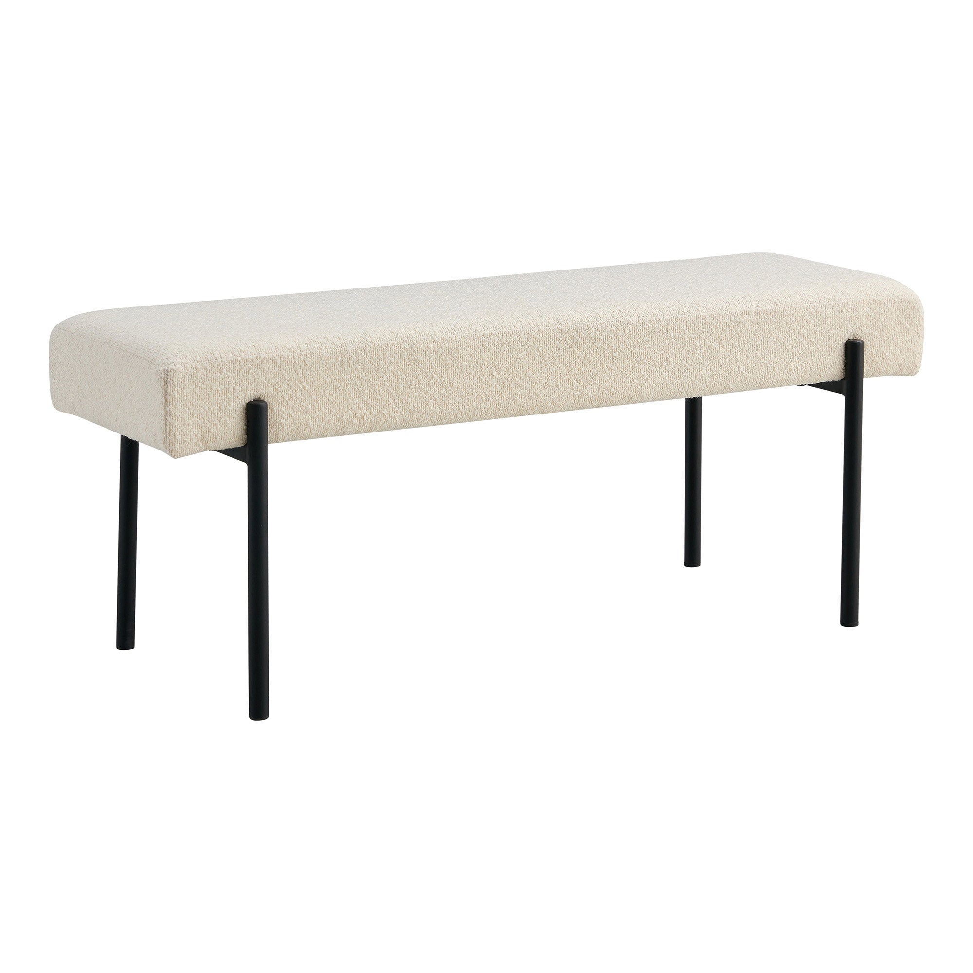Swindon Sitzbank – Bouclé, weiß, schwarze Beine, 100x36x42,5 cm, HN1232