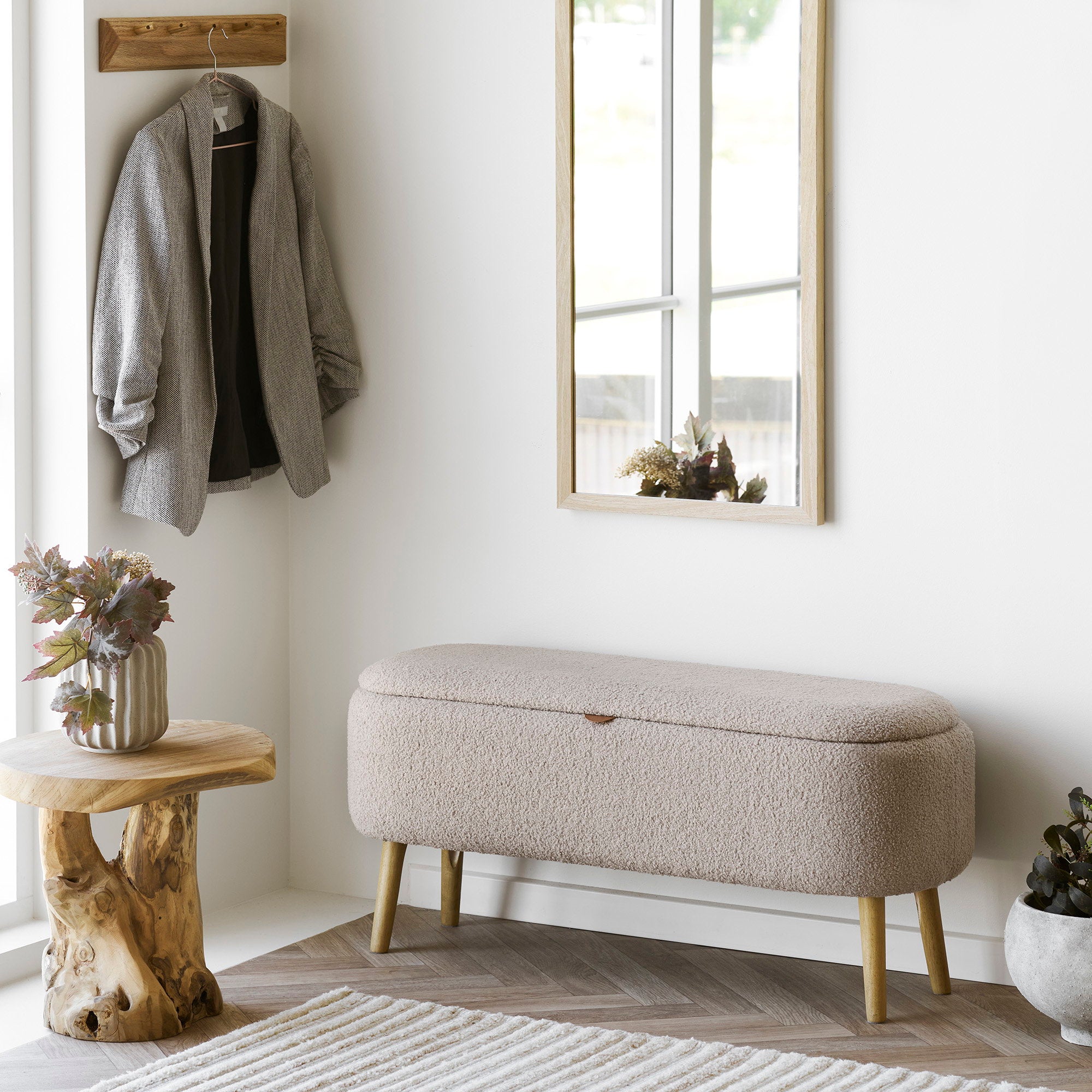 Harlow Bank - Bank mit Stauraum, Bouclé, beige 95x37x45 cm, HN1063