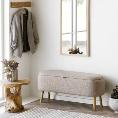 Harlow Bank - Bank mit Stauraum, Bouclé, beige 95x37x45 cm, HN1063