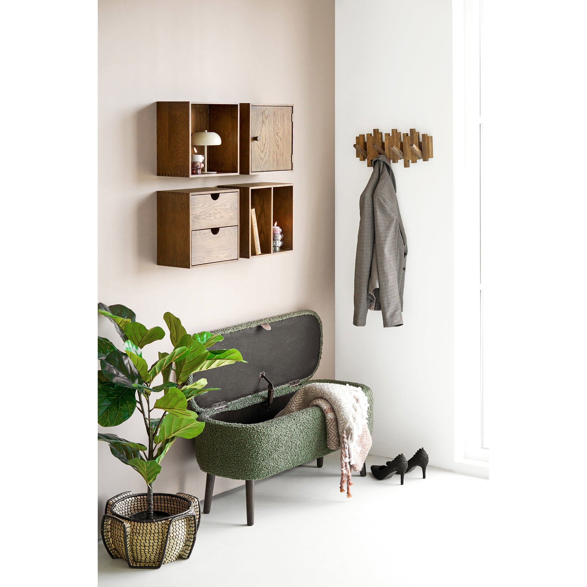 Zitbankje Harlow – teddystof, groen, 95x37x45 cm