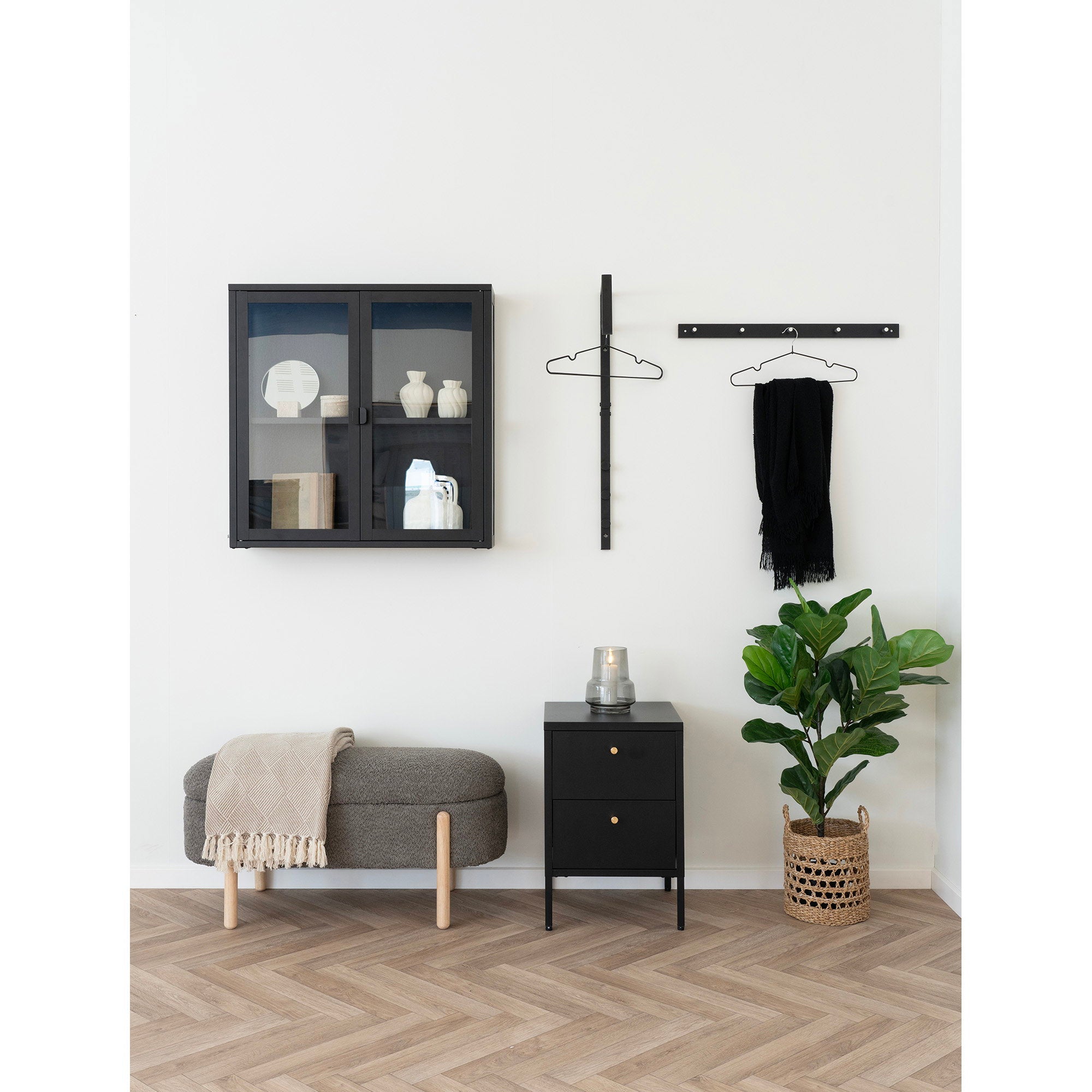 Branca opslagbank – polyester, bruin/naturel 97×40×48 cm