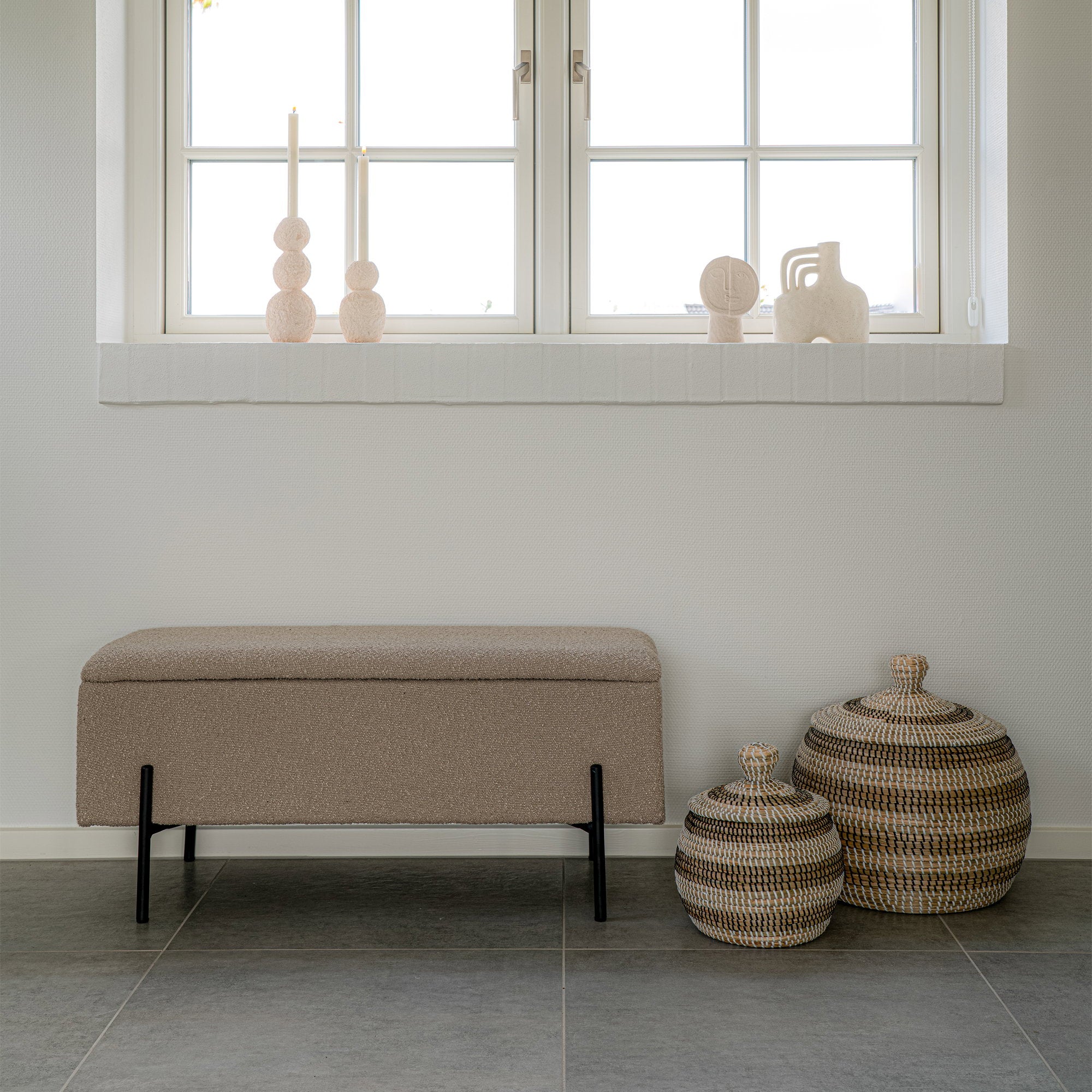 Watford Sitzbank mit Stauraum – Bouclé, Beige, 95x36,5x43 cm, HN1233