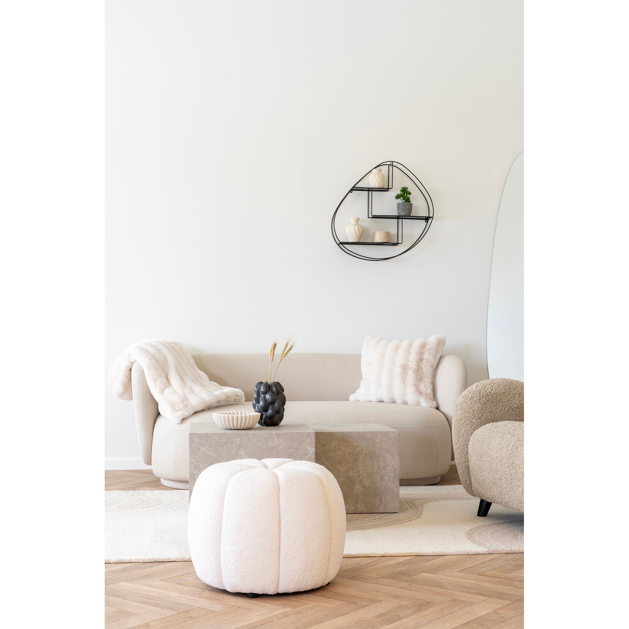 Paisley Pouf - Pouf, Off-White ø48x38 cm, HN1259